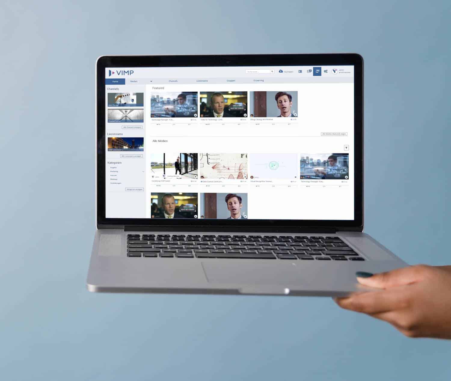 VIMP Enterprise Videoplattform auf einem Laptop-Screen