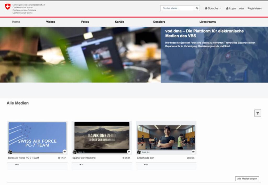 VIMP video platform of the customer reference Swiss Armed Forces