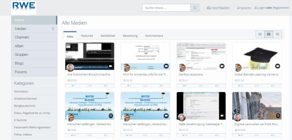 VIMP video platform of the customer reference RWE Power AG