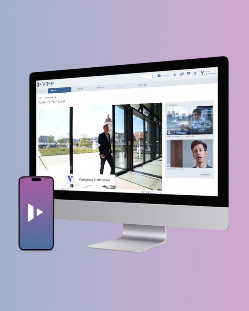 Corporate Communication: VIMP Videoplattform Benutzeroberfläche auf Desktop und Smartphone